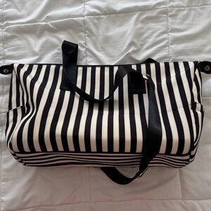Alice + Olivia Black and White Striped Duffel Bag